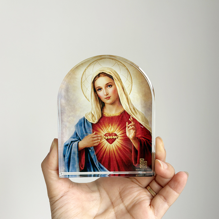 Personalized Catholic Jesus Virgin Mary Guadeloupe Arch Shape Glass Crystal Paperweight MH-F0697