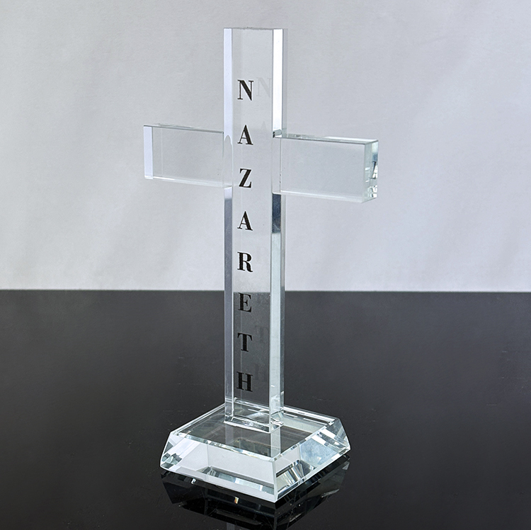 Personalized Clear Crystal Glass Standing Cross Figurine MH-15565
