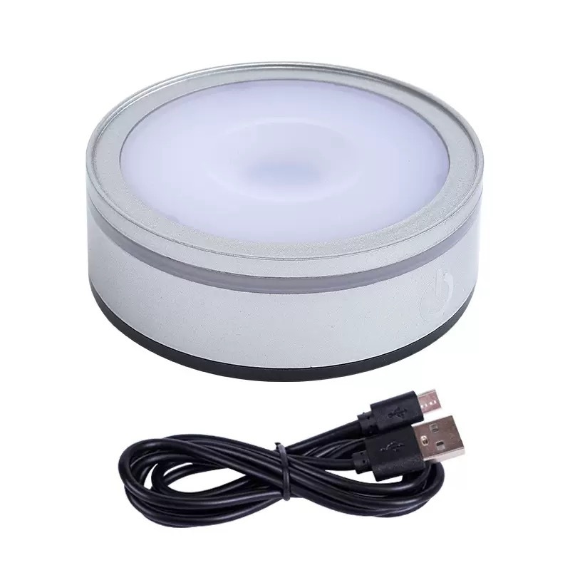 Black Silver Round Color Display 7 LED Color Light Stand Base for Crystal MH-F0640