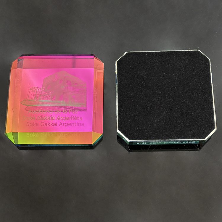 Rainbow Coating square Paperweight with Laser MH-F0667