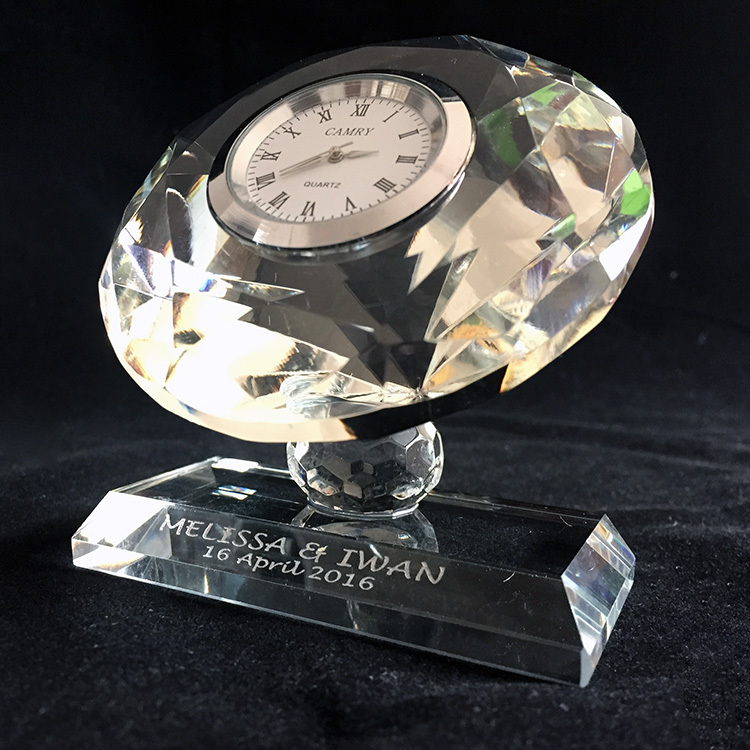 Personalized Crystal Glass Round Diamond Clock MH-C0210
