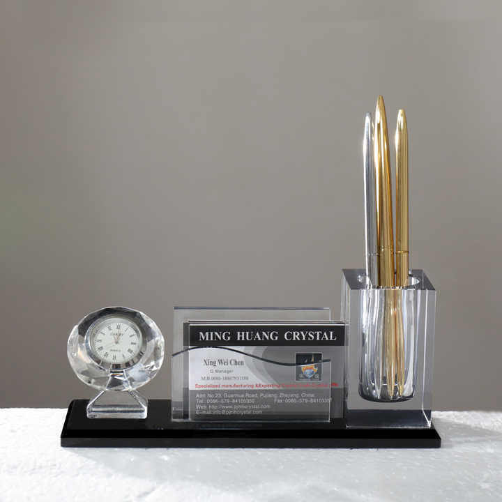Multi Functional Three in One K9 Crystal Electronic Clock Pen Holder with Office Business Gifts MH-B0375