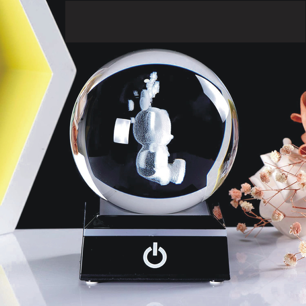 Light up Crystal Laser Milky Way Saturn Ball with square Plastic Led Light Base MH-Q0260