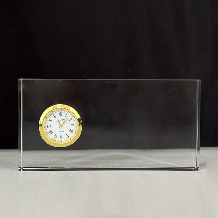 Optical Rectangle Glass Crystal Desk Clock MH-C0216