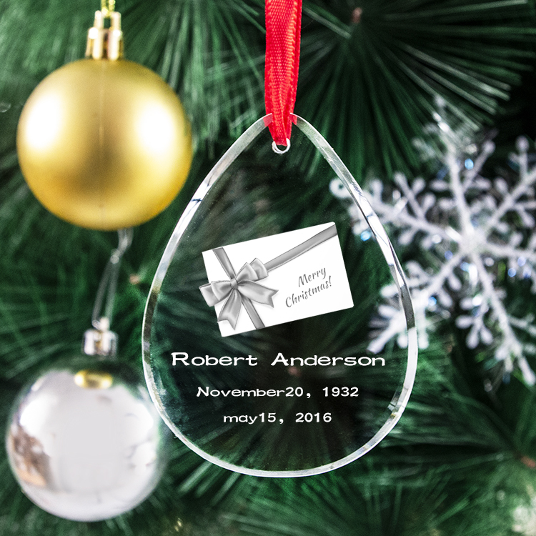 High Quality K9 Clear Crystal Christmas Ornament Water Drop Shape with UV Printing Laser Engraving Wholesale Blank Ornament