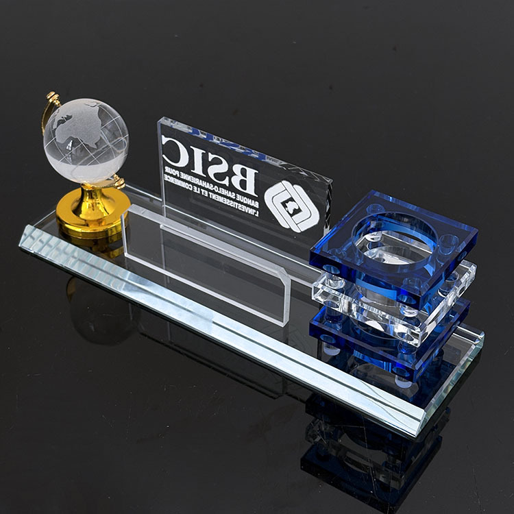 Multi-functional Three in One K9 Crystal Pen Holder with Globe Card Holder Office Business Gifts MH-B0390