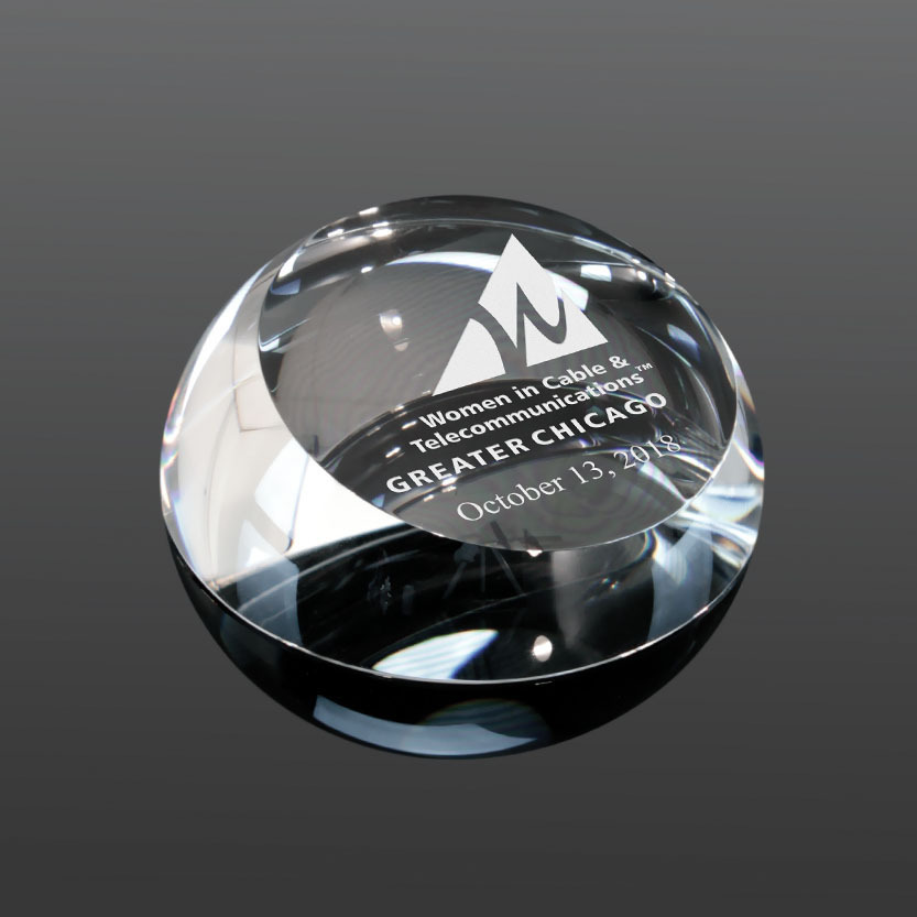 Laser Etched Diamond Cut Circle Glass Paperweight