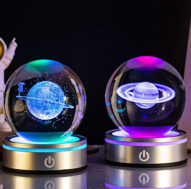 Light up Crystal Laser Milky Way Saturn Ball with Silver Plastic Led Light Base MH-Q0258