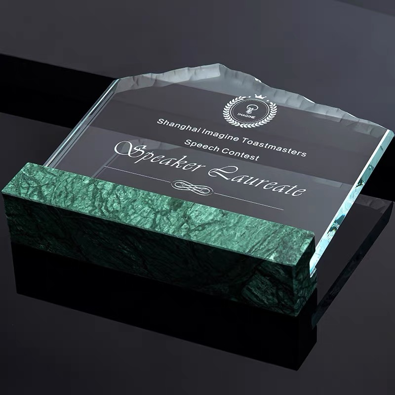 Optical Crystal Glass Trophy with Green Marble Base MH-LJ0438