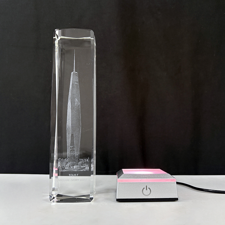 Laser Crystal Block Cube Paperweight with Sensitive Touch Switch Led Light Base MH-F0705