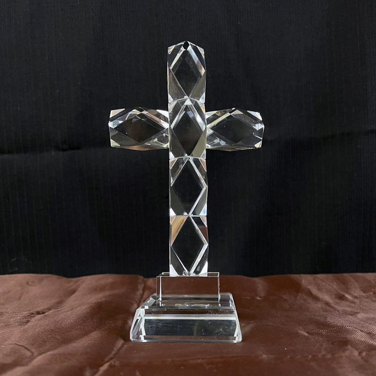 Standing Glass Crystal Cross Figurine MH-15033
