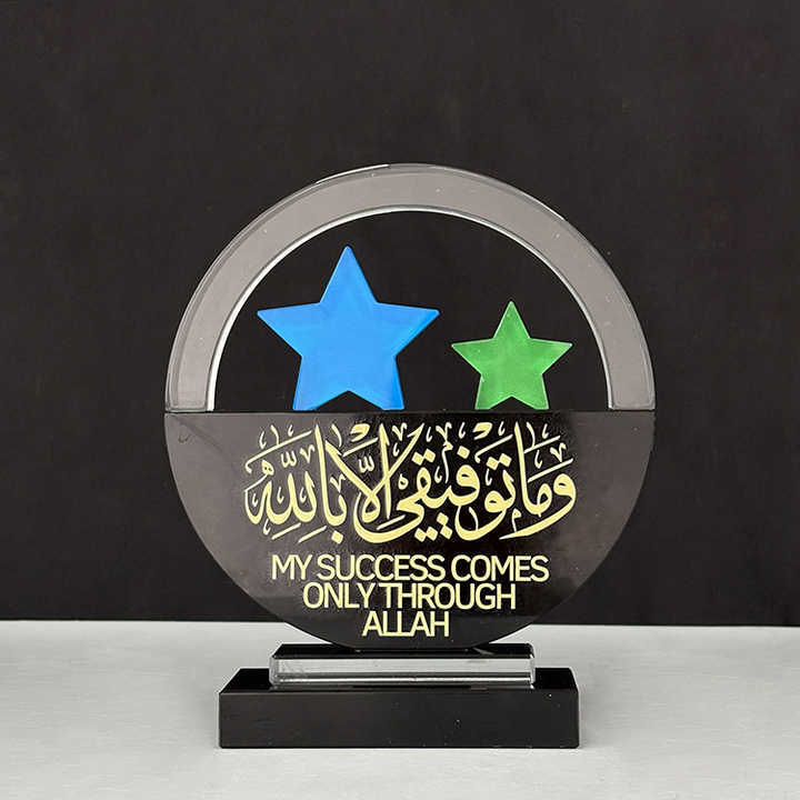 Round Black Crystal Circle Glass Awards Plaque Trophy with 2 Star MH-LJ0404