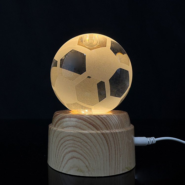 Light up Crystal Soccer Football with Rotating Plastic Led Light Base MH-Q0296