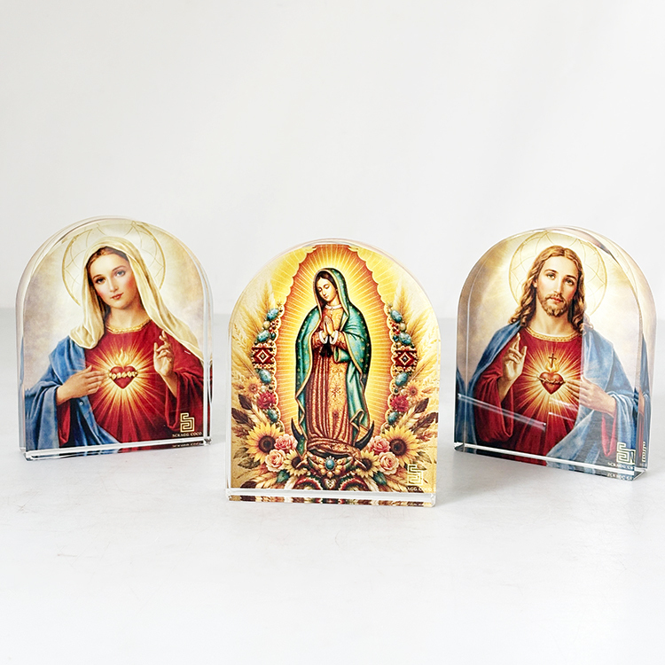 Personalized Catholic Jesus Virgin Mary Guadeloupe Arch Shape Glass Crystal Paperweight MH-F0697
