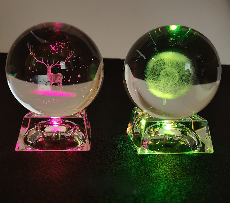 Light up  Laser Solar System Milky Way Glass Crystalball with Wood Led Light Base MH-Q0245