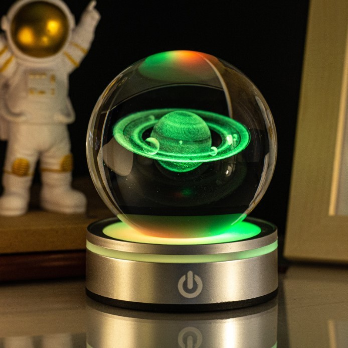 Light up Crystal Laser Milky Way Saturn Ball with Silver Plastic Led Light Base MH-Q0258