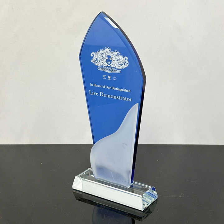 Blue Frosted Clear Crystal Glass Trophy Award MH-LJ0657