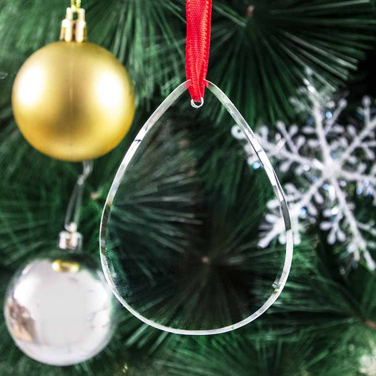 High Quality K9 Clear Crystal Christmas Ornament Water Drop Shape with UV Printing Laser Engraving Wholesale Blank Ornament