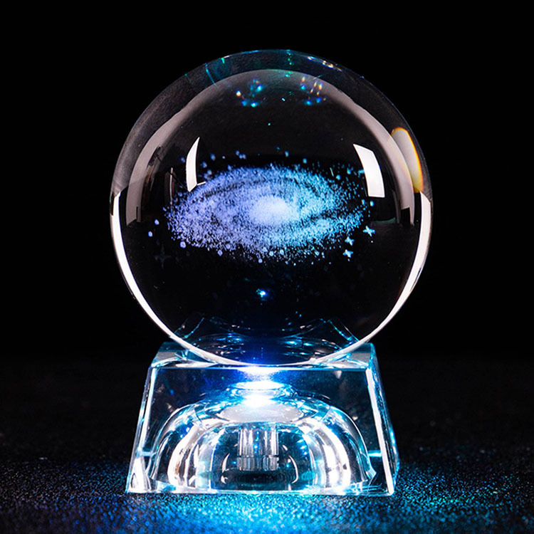 Light up  Laser Solar System Milky Way Glass Crystalball with Wood Led Light Base MH-Q0245