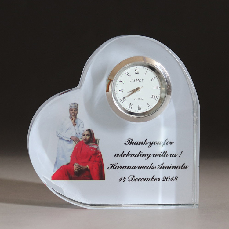 Personalized Full Color Printing Photo Heart Shaped Crystal Clock MH-C0206