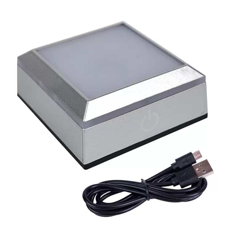 Square Plastic Black Silver Led Light Base with USB Line for Crystal MH-F0639