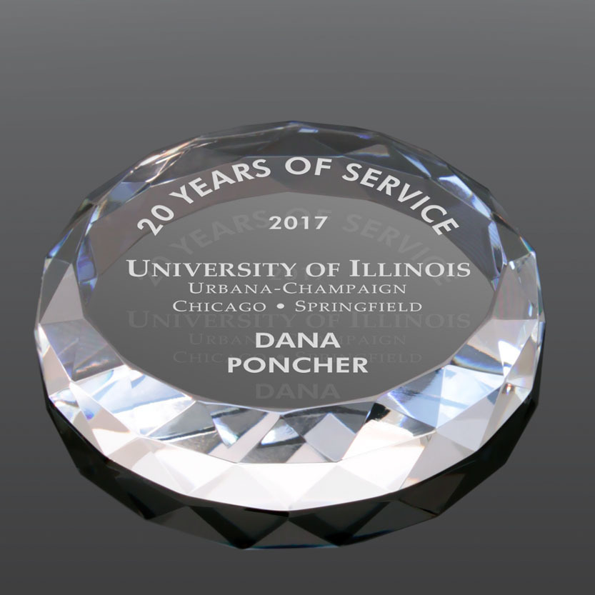 Laser Etched Diamond Cut Circle Glass Paperweight