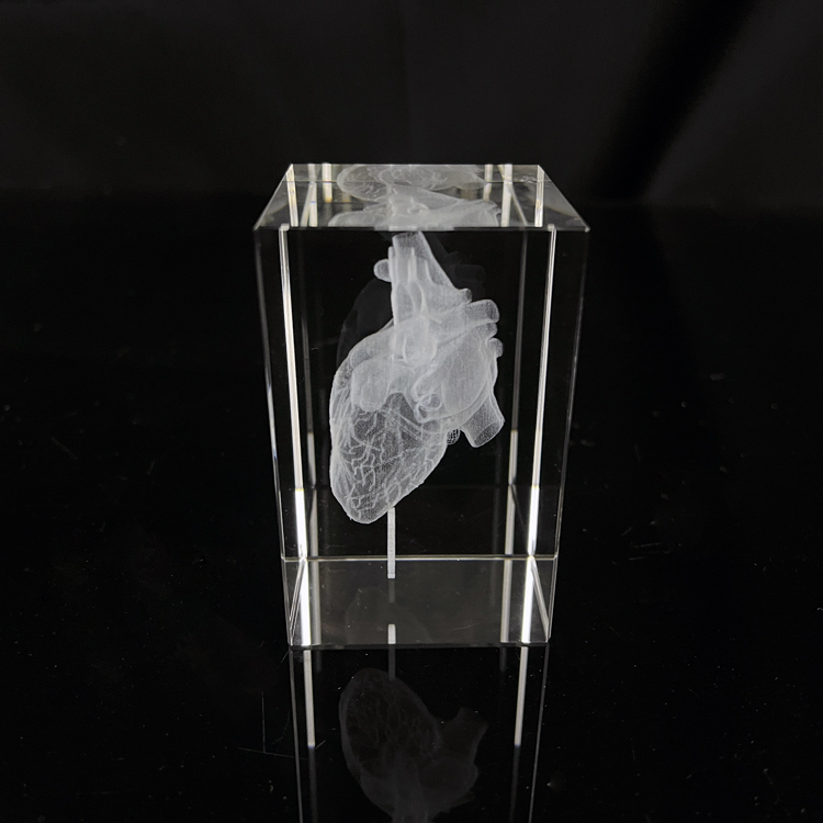3D Laser Heart Brand Name Engraved Crystal Block Cube Paperweight MH-F0591
