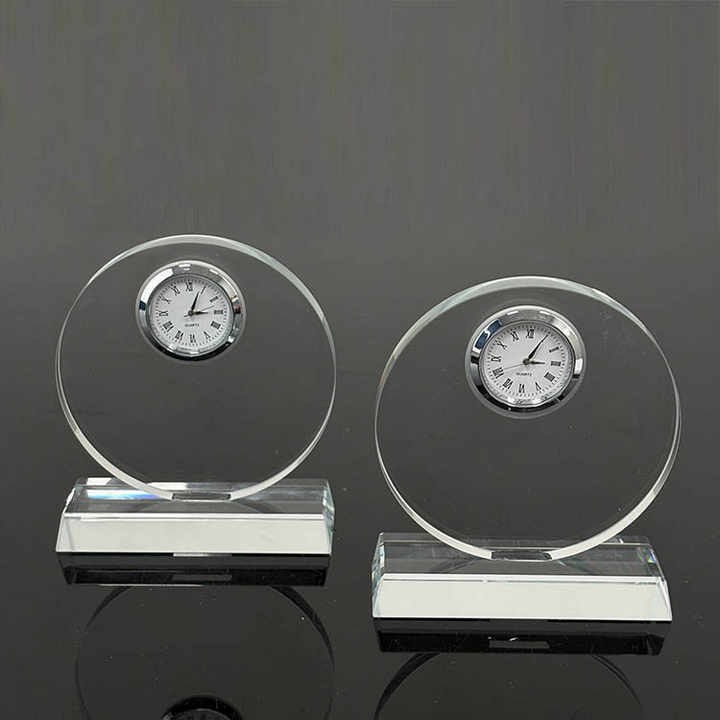 Blank Round Crystal Trophy with Clock MH-C0226