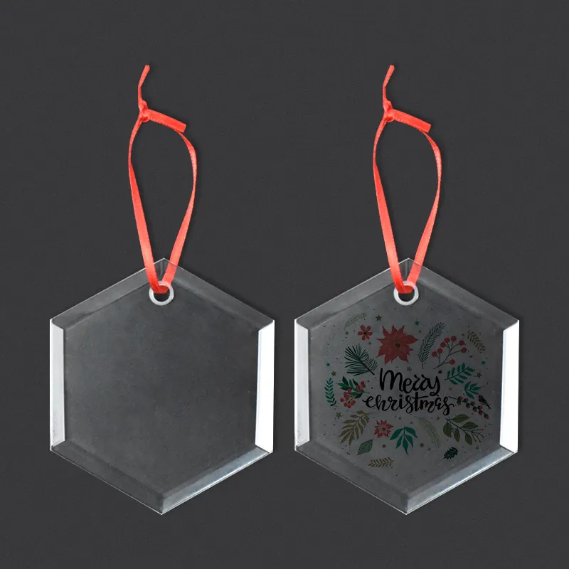 2025 Guangzhou Cheap Wholesale Crystal Glass Hexagon 3inch Blank Hanging Decoration Personalized Pendant Christmas Ornaments