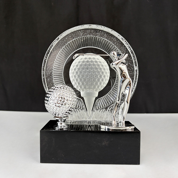 Gold Silver Bronze Metal Golfer Clear Glass Crystal Golf Ball Sports Trophy with Black Base MH-LJ0348