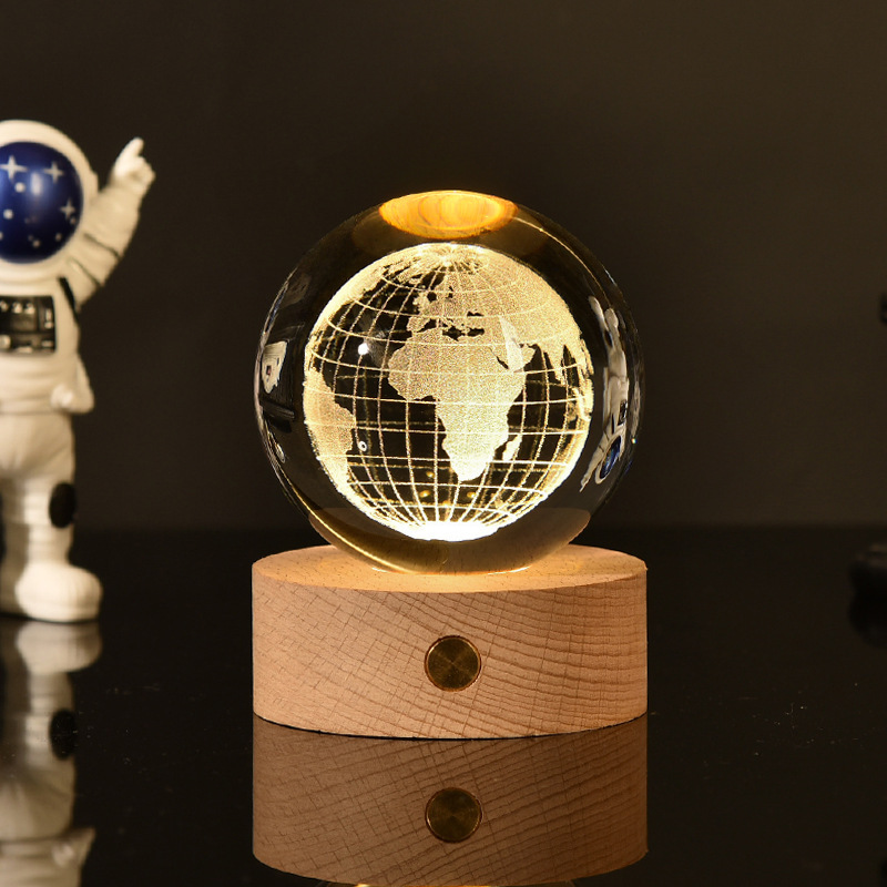 Light up Crystal Laser Bear Deer Milky Way Saturn Ball with Touch Switch Wooden Led Light Base MH-Q0261
