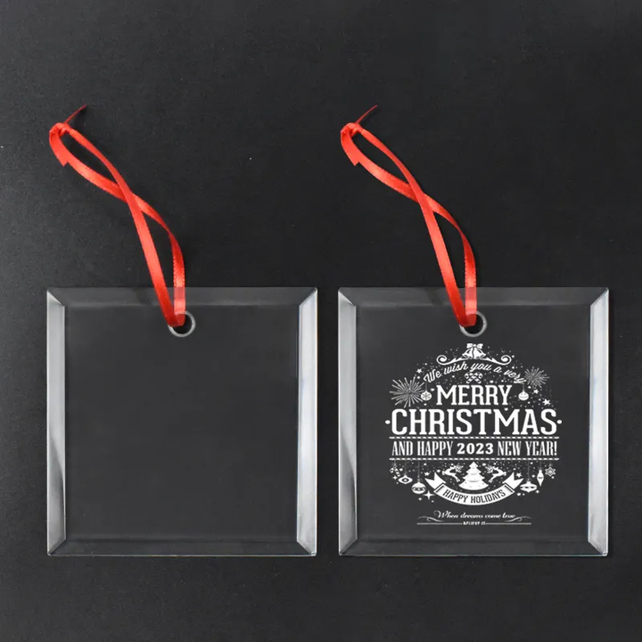 Wholesale Factory Custom logo Laser Uv Printing  Tree Ornament Cheap clear Crystal K9 Square Christmas Ornaments for Gifts