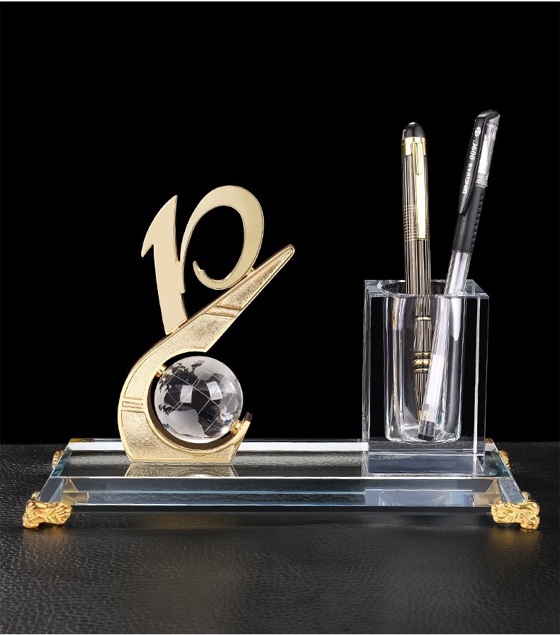 Number 10, 20 30 Years Anniversary Gift Crystal Pen Holder Set for Table Decoration MH-B0384