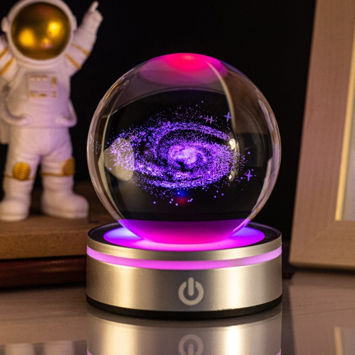 Light up Crystal Laser Milky Way Saturn Ball with Silver Plastic Led Light Base MH-Q0258