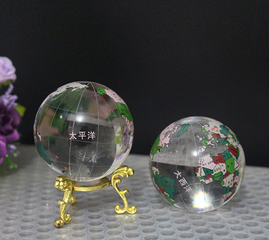Colored Map Glass Crystal Globe with Metal Stand MH-Q0219