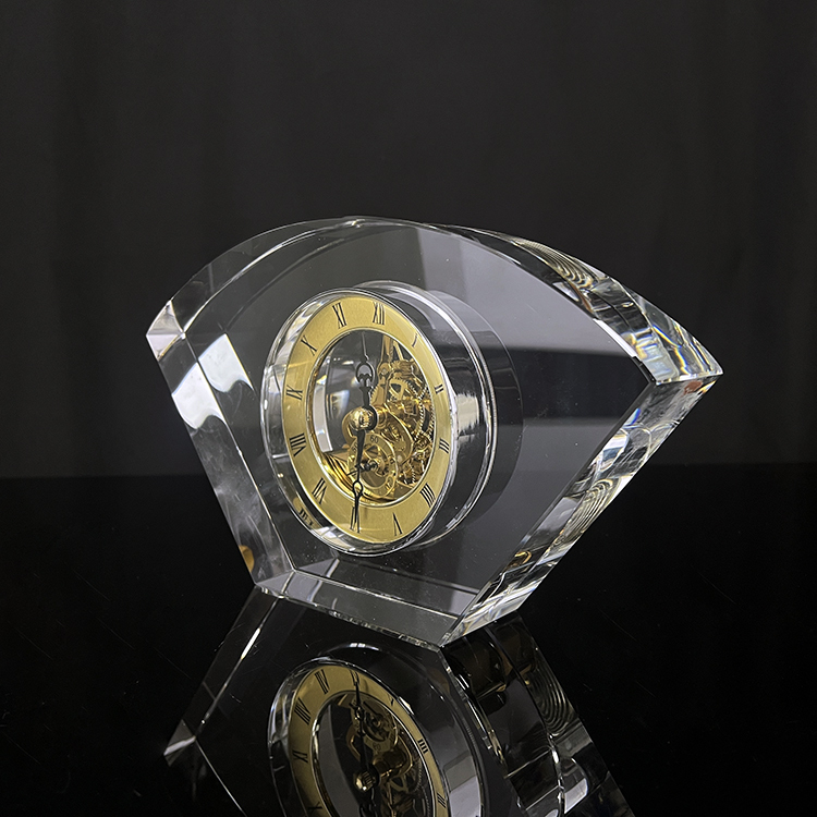 Blank Fan Shaped Clear Glass Crystal Table Clock MH-C0115