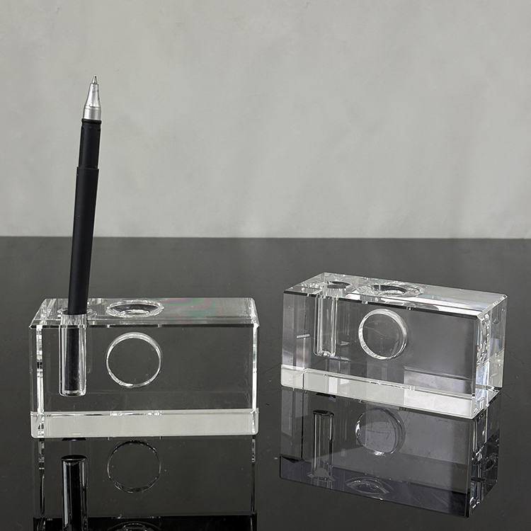 Blank Crystal Block Cube Paperweight with Pen Holder MH-F0677