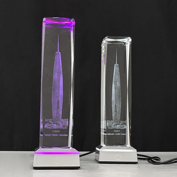 Laser Crystal Block Cube Paperweight with Sensitive Touch Switch Led Light Base MH-F0705