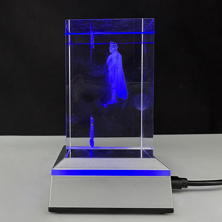 Laser Crystal Block Cube Paperweight with Sensitive Touch Switch Led Light Base MH-F0692