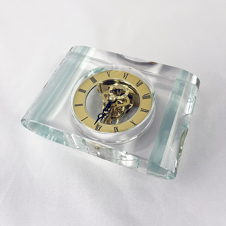 Engraved Mantel Clear Glass Crystal Table Clock MH-C0068