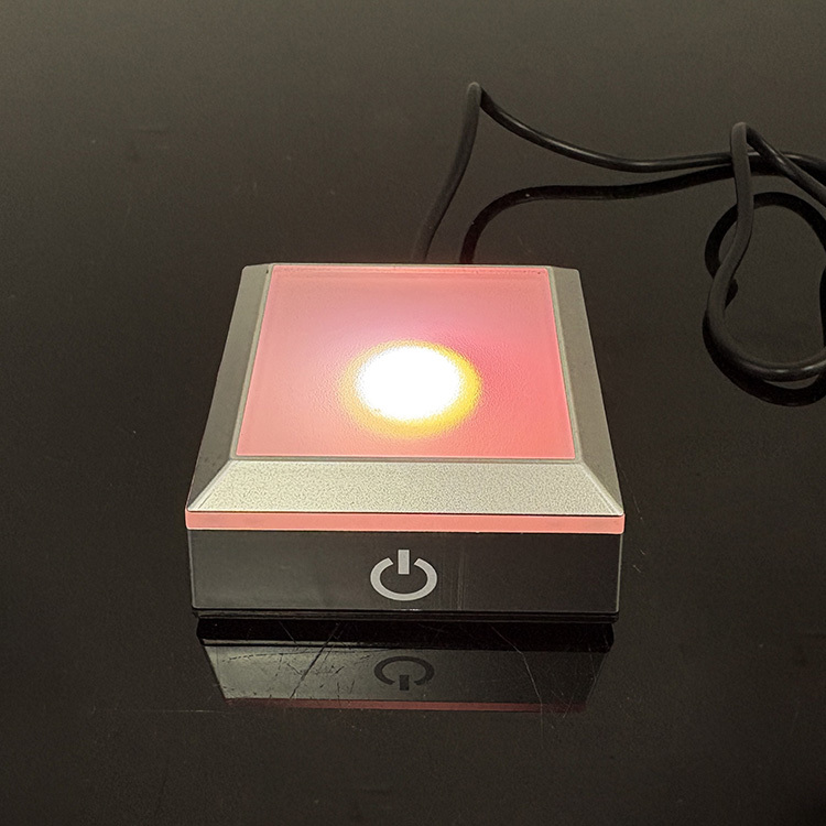 Square Plastic Black Silver Led Light Base with USB Line for Crystal MH-F0639