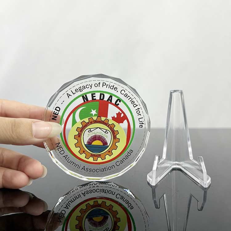 Personalised Anniversary Round Glass Paperweight with Acrylic Stand MH-F0462