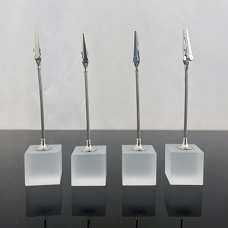 Frosted Crystal Glass Cube Memo Clip Card Holder MH-B0388