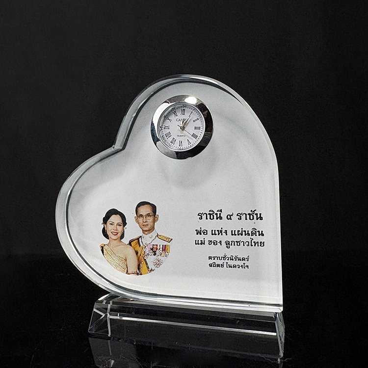 Personalized Full Color Printing Photo Heart Shaped Crystal Clock  with Base MH-C0217