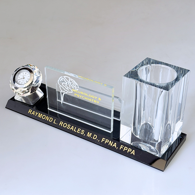 Multi-functional Three in One K9 Crystal Pen Holder with Diamond Clock Card Holder Office Business Gifts MH-B0392