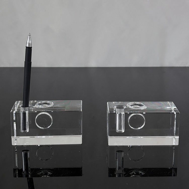 Blank Crystal Block Cube Paperweight with Pen Holder MH-F0677