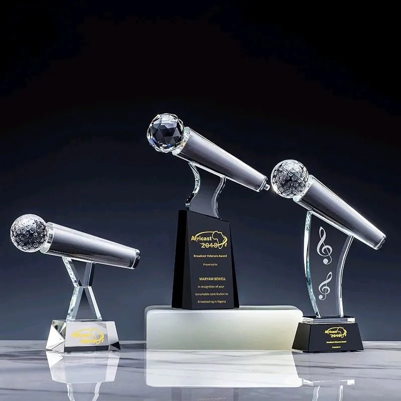 Personalized Crystal Microphone Trophy Awards with Black Base MH-FJ0044
