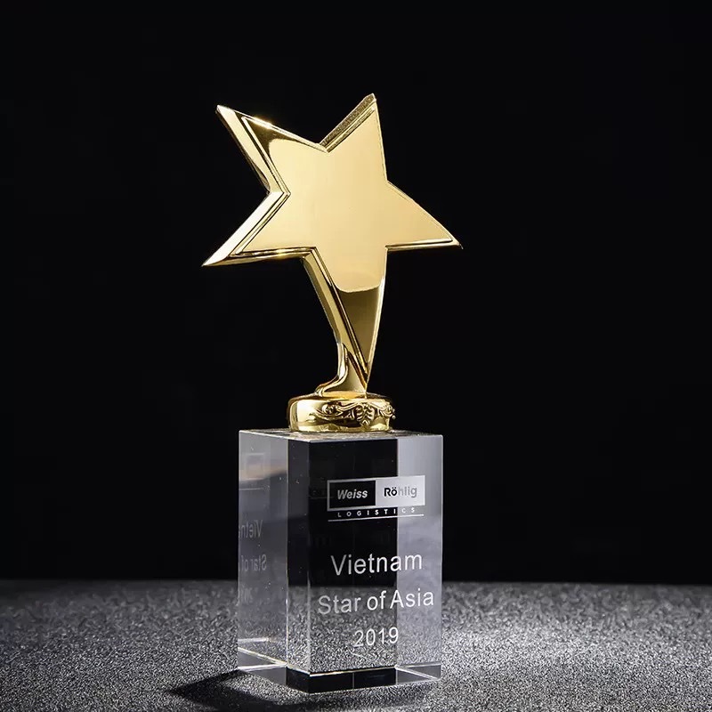 Gold Silver Bronze Metal Star Crystal Trophy Awards MH-MJ0886
