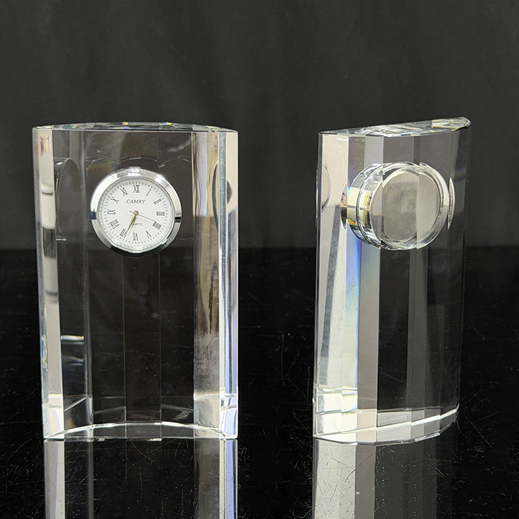 Wholesale Custom Engraving Crystal Arch Shape Crystal Desk Clock Crafts MH-BZ0159