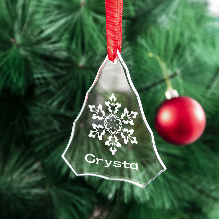 High Quality K9 Clear Crystal Glass Christmas Ornaments Customized Triangle UV/Laser Printed 60x75mm Box Packing Wholesale